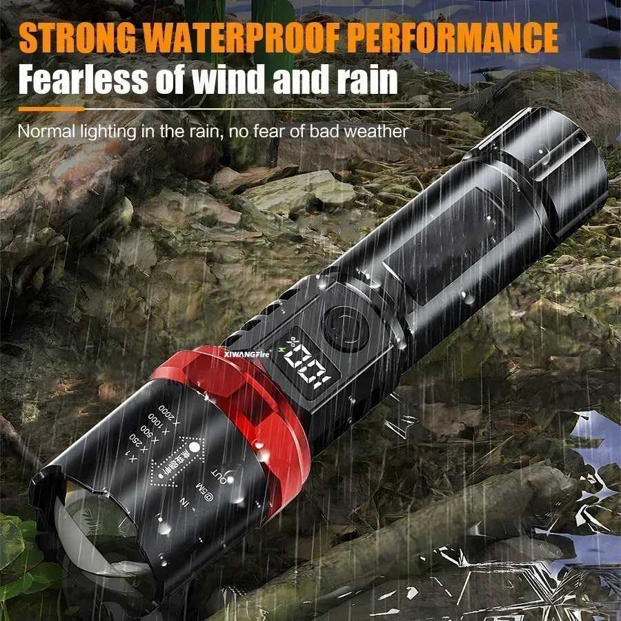 Heinast Powerful LED Flashlight With Display Rechargeable Telescopic Zoom Torch Emergency Lantern For Outdoor Camping Fishing M251117