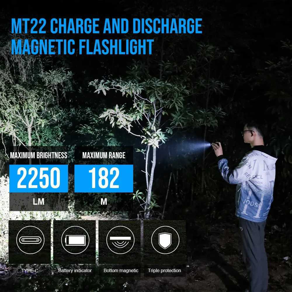 Trustfire MT22 Rechargeable EDC LED Flashlight 2250Lumen Powerful Type C USB Charging Torch 18650 Work Light Power Bank Function M251117