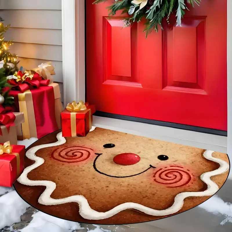 1PC Gingerbread Face Doormat Suitable for Living Room Kitchen Bedroom Farmhouse Study Hallway Laundry Christmas Day RugM251117