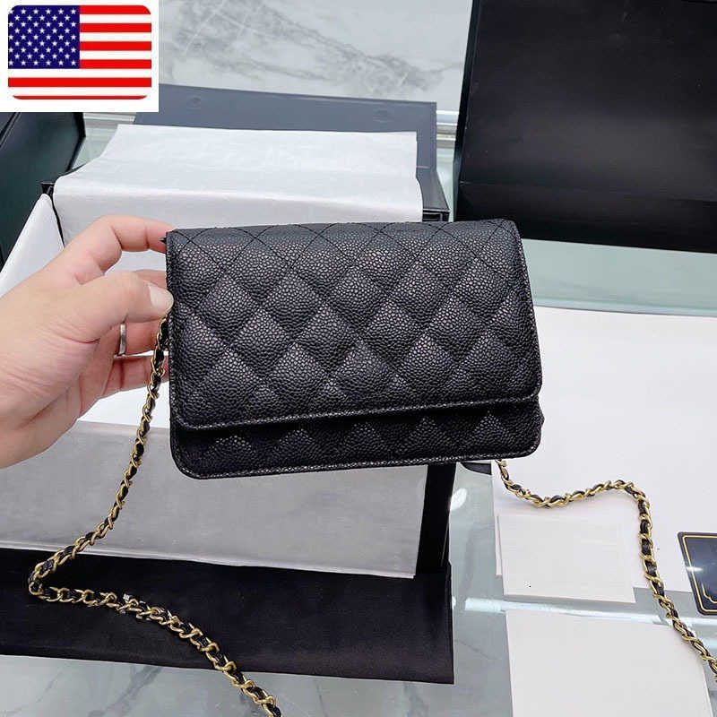 Designer Bag Classic c Caviar Leathelambskin Quilted Woc Bags Wallet with Chain Gold Metal Hardware Matelasse Chain Crossbody Shoulder Card Holder Pochette Purse H