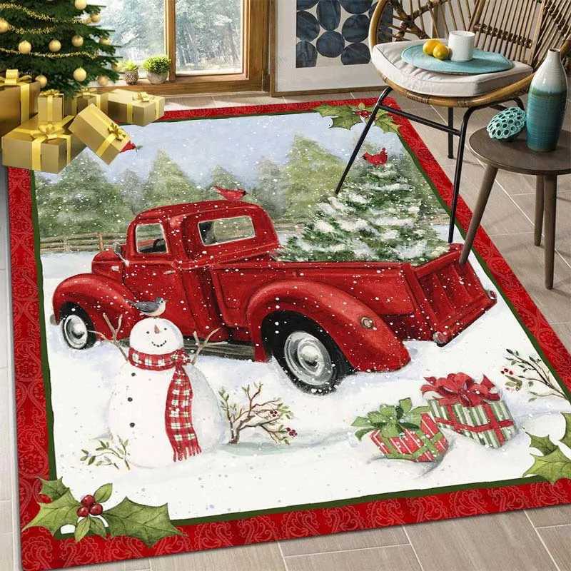 Christmas Red Truck Snowman Carpet for Living Room Decor Sofa Table Large Area Rugs Playroom Childrens Play Anti-slip Floor MatM251117