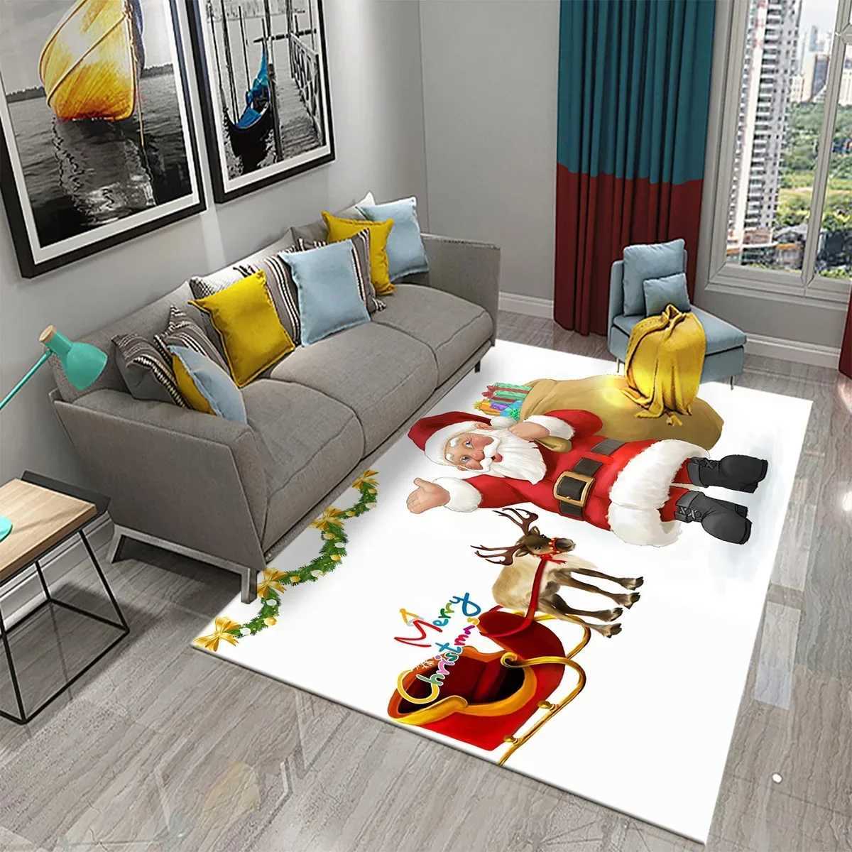 Cute Cartoon Santa Pattern Carpet Christmas Collection Living Room Bedroom Carpet Childrens Room Hallway Bathroom Anti-Slip RugM251117