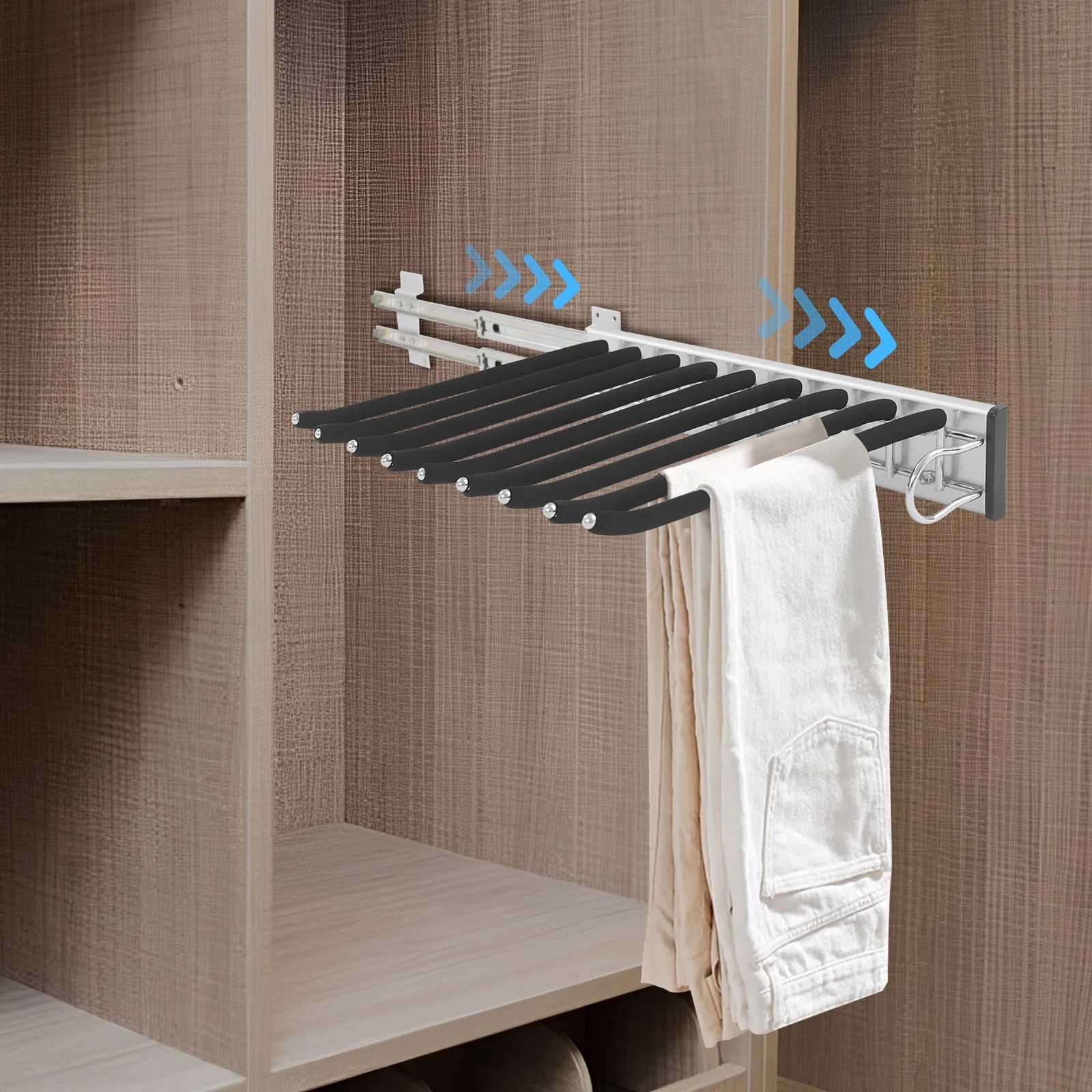 Bymaocar 46325cm Pull Out Trousers Rack Sliding Pants Rack 9-rod Side Mounted Trouser Hanger C251117