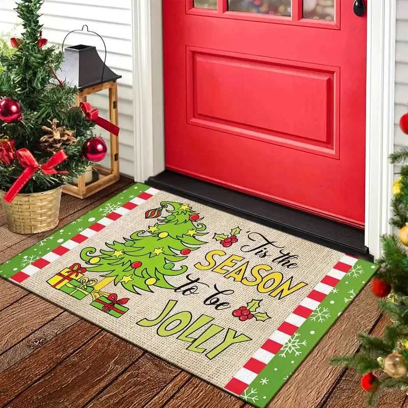 VIKAMA Christmas Tree Floor Mat - Green Edged Snowflake Decorative Carpet - Easy To Clean Entrance Floor Mat - Home DecorationM251117