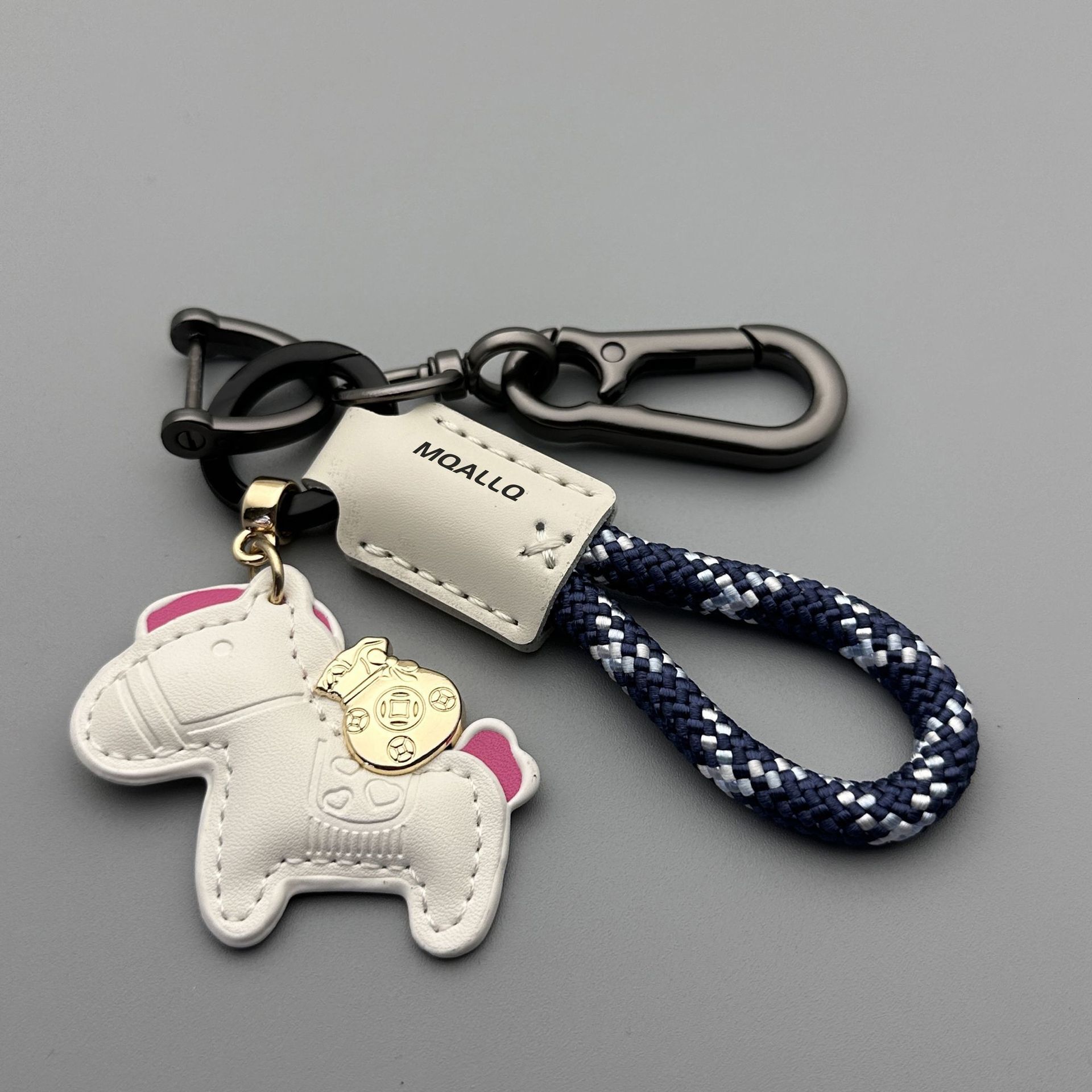 Get Rich Quickly Handmade Woven Rope Car Pendant Cartoon Cute Couple Keychain Key Tag Leather