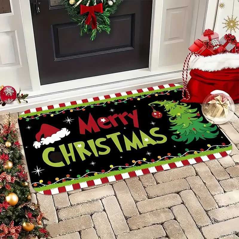 Christmas Red And White Stripe Santa Claus Welcome Mat Flannel For Bathroom Living Room Bedroom Kitchen Christmas Decor CarpetM251117