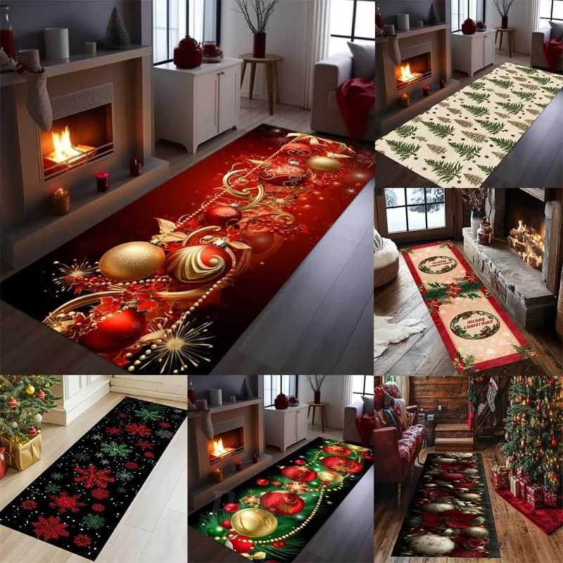 Christmas Area Rug Santa Snowmen Reindeer Floor Mat Christmas Decoration Indoor Red Soft Flannel Runner Rug Home DecorM251117