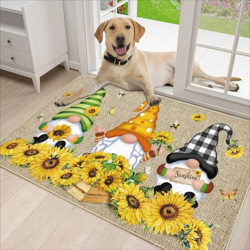 1 Piece of Spring Sunflower and Dwarf Pattern Decorative Carpets 100 Polyester Anti Slip Rugs Home Decoration Felt DoormatM251117