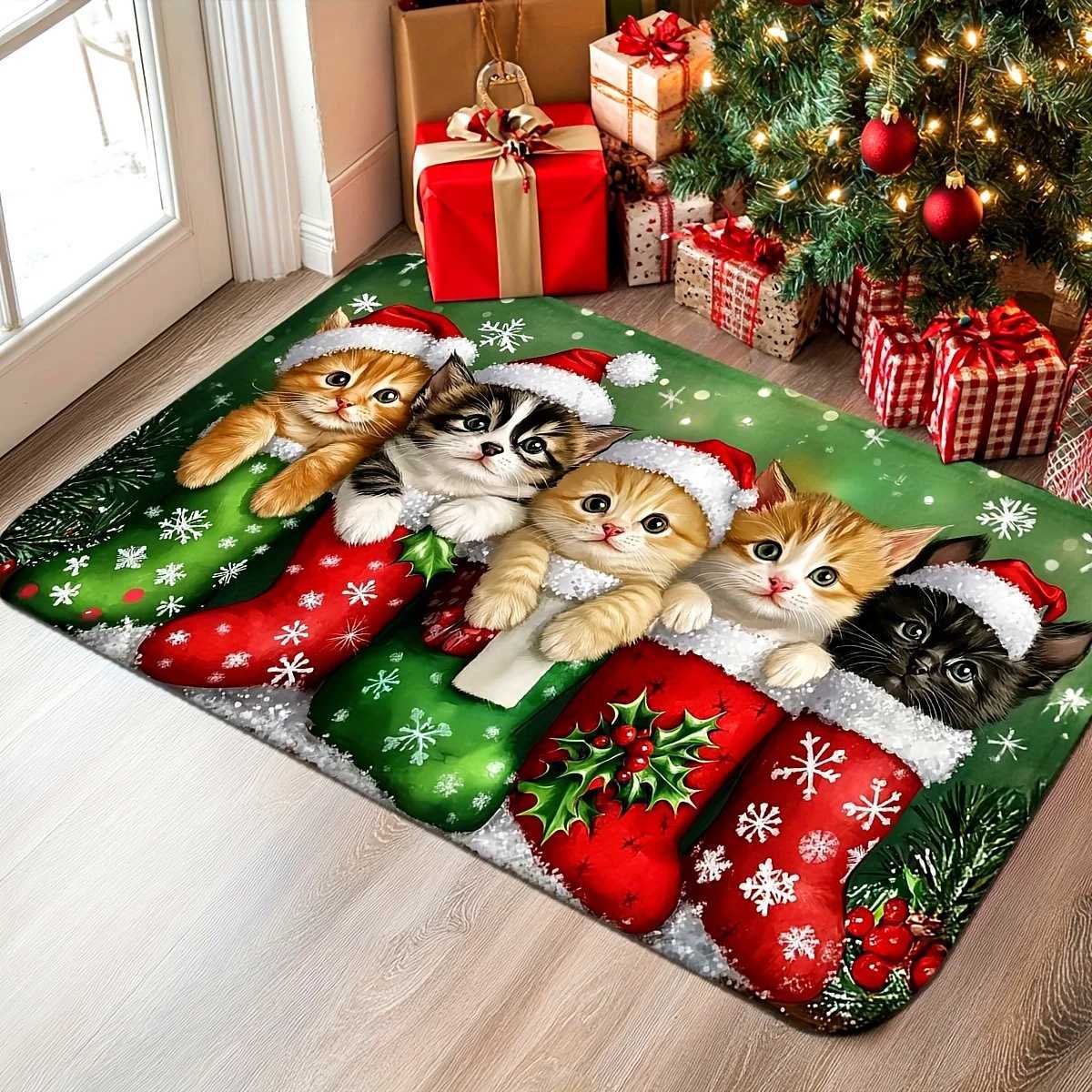 VIKAMA Christmas Carpet Cute 5 Kittens Floor Mat Door Mat Soft Welcome Carpet Living Room Carpet Rug For Bedroom Home DecorationM251117
