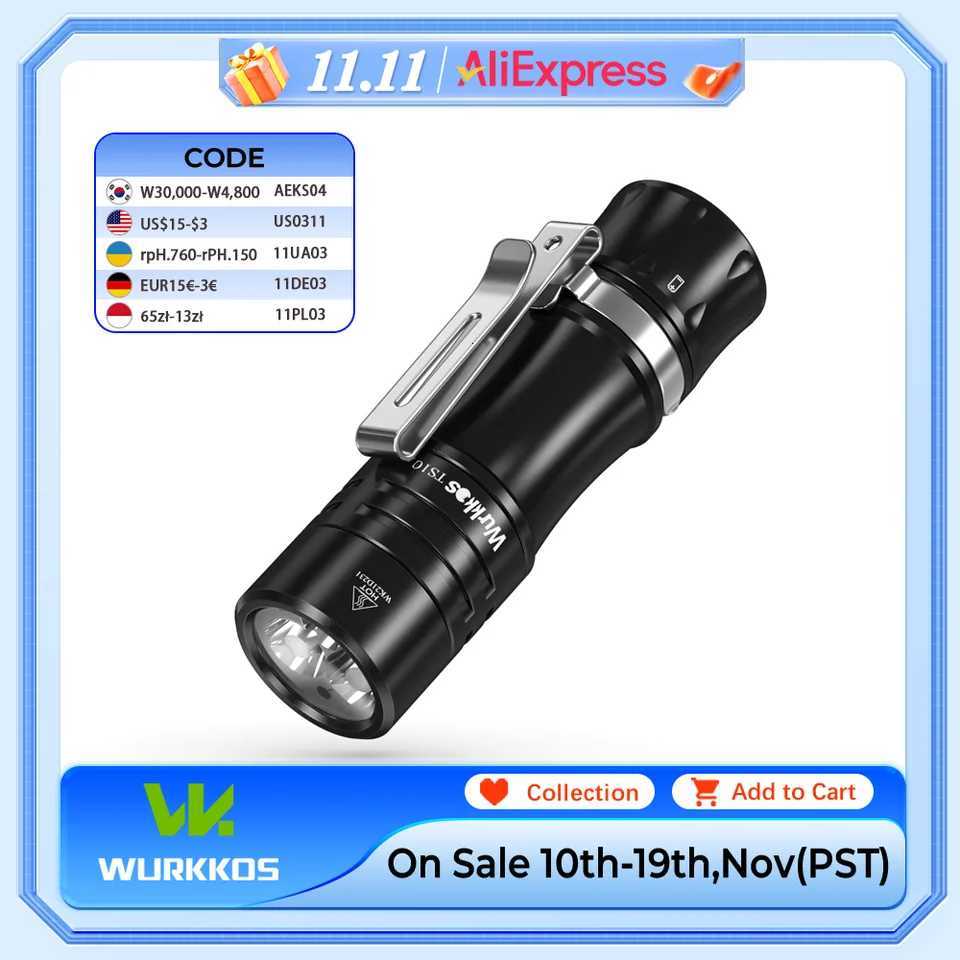 Wurkkos New TS10 V2 14500 Powerful Mini EDC Flashlight with 3 90 CRI LEDs and 3 RGB Aux LEDs Anduril 20 Max 1400lm IPX8 Torch M251117