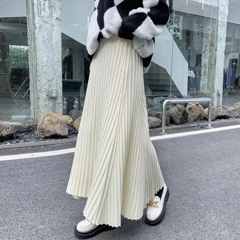 Knitted midi womens Aline skiing high waist wide span medium length 250415Z