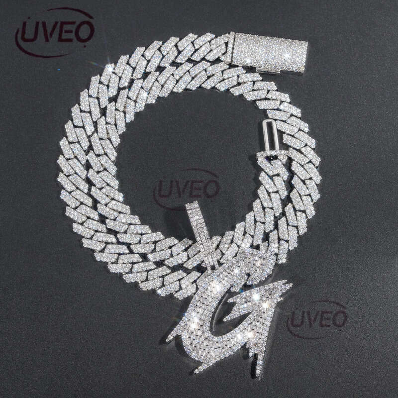VVS Gold Iced Out Sterling Silver 925 Moissanite Cuban Necklace Hip Hop Pass Diamond Tester Pendant Cuban Link Chains High Quality Women Gift Moissani