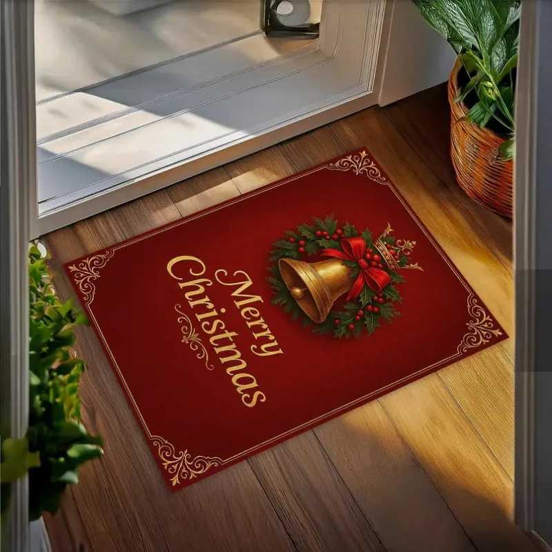 Christmas Bell Rug Red Festive Carpet Elegant Holiday Merry Christmas Floor Mat for Winter and Xmas DecorationM251117