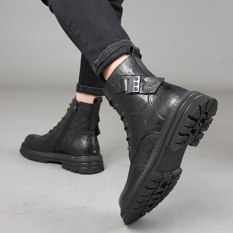 Boots Men Stylish Ankle Boots Winter Classic Lace-up Antiskid Thick Bottom Boots Men Casual Leather Shoes