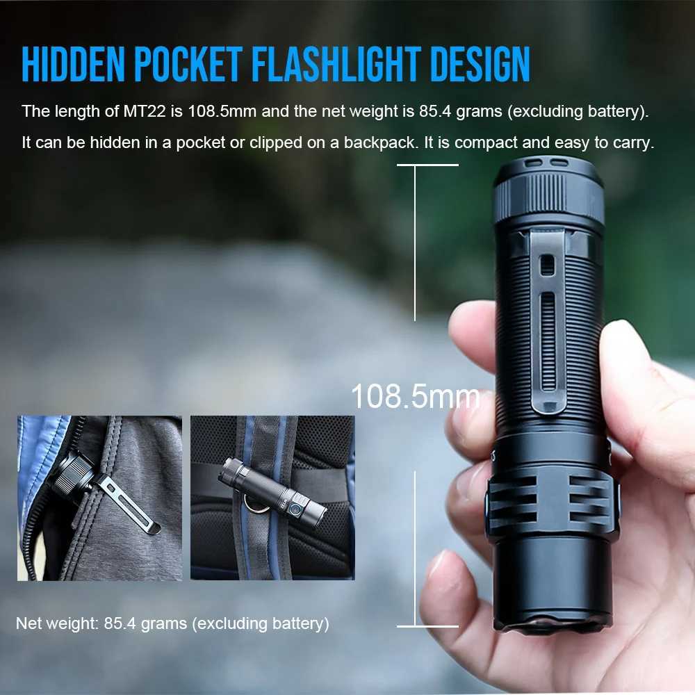 Trustfire MT22 Rechargeable EDC LED Flashlight 2250Lumen Powerful Type C USB Charging Torch 18650 Work Light Power Bank Function M251117