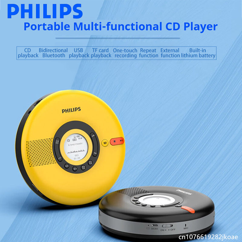 Philips New EXP5108 Mini Convenient Retro CD Player Support CD/TF Wireless Bluetooth Home HiFi Stereo MP3 Disc Loudspeaker Box
