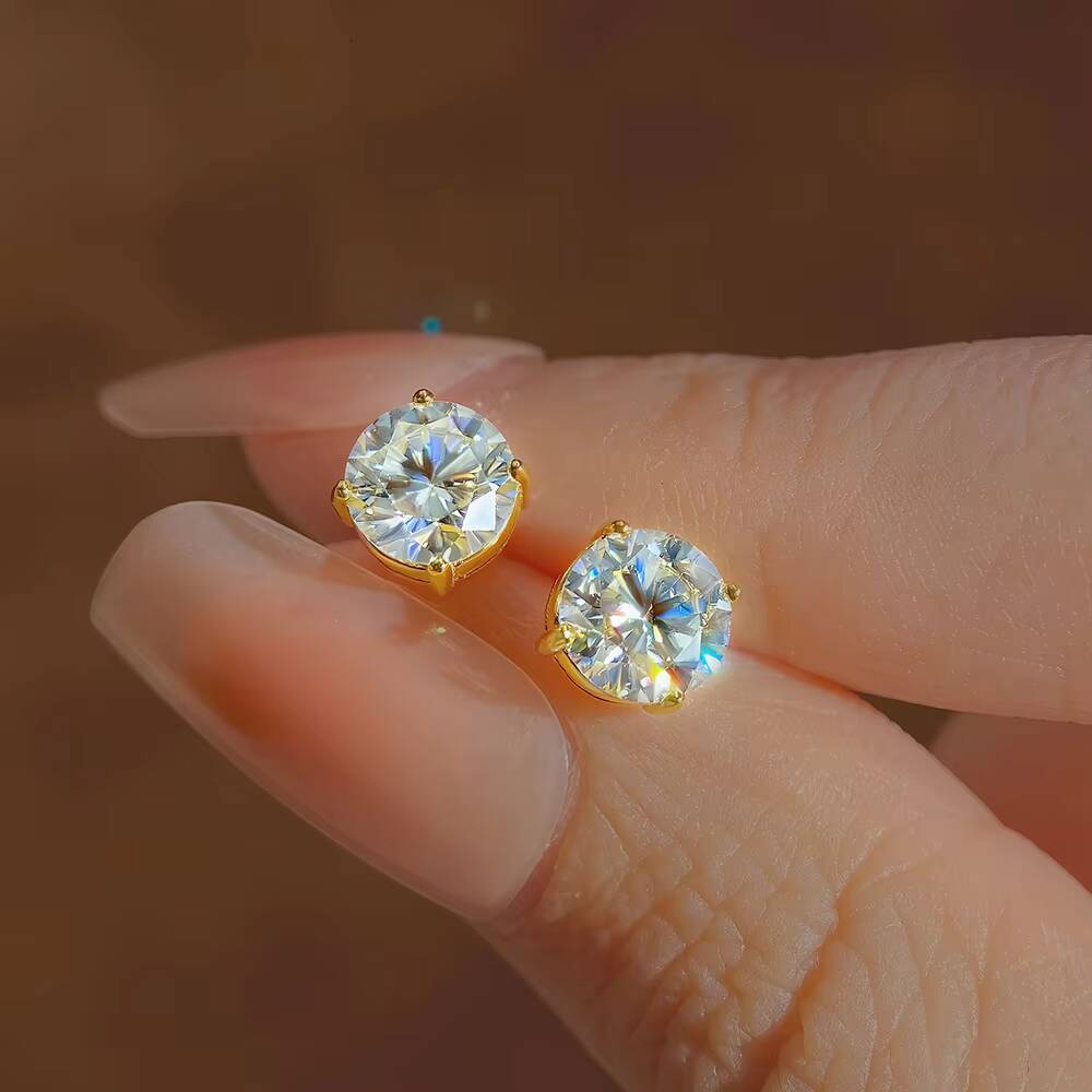 Womens 4mm 5mm 6mm 925 Sterling Silver Moissanite Stud Screw Back Earrings Fine Jewelry in Stock