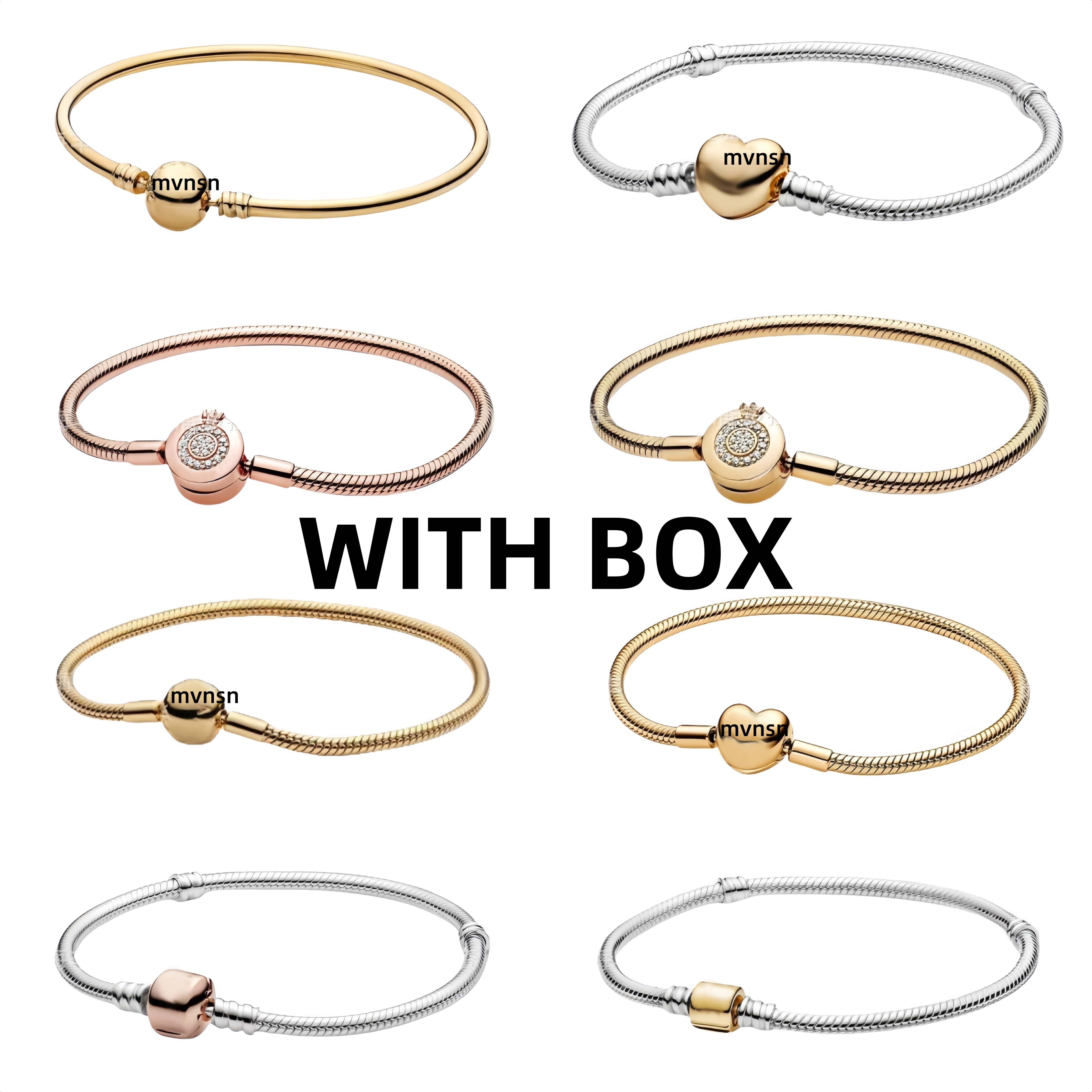 Bracelet Designer bracelets for women bangle luxury jewelry with box heart Snake bone chain 925 silver Crown charms bracelet size 16-21cm Christmas Gifts