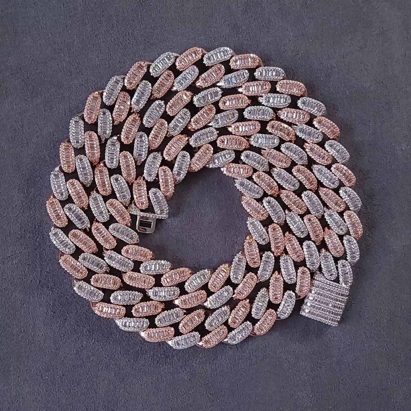 Pass Diamond Tester Bling Hip Hop Jewelry 925 Sterling Silver Baguette VVS Moissanite Iced Out Miami Cuban Link Chain for Men