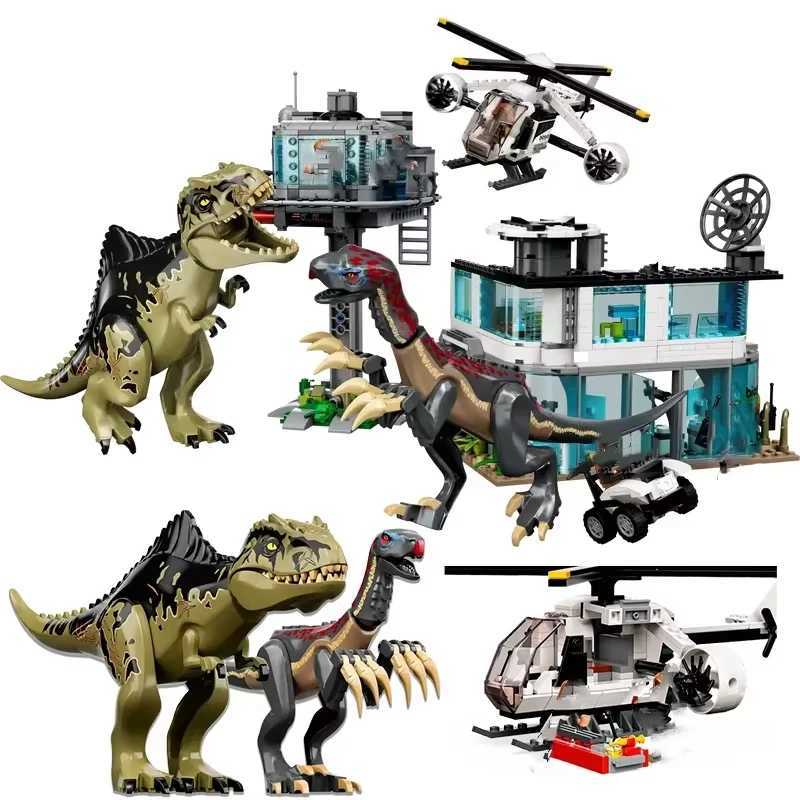 Dinosaur Park Series 76949 Giant Dragons and Therizinosaurus Attack Base Assemble Building Blocks Toys Childrens Christmas GiftsY250417OFPS
