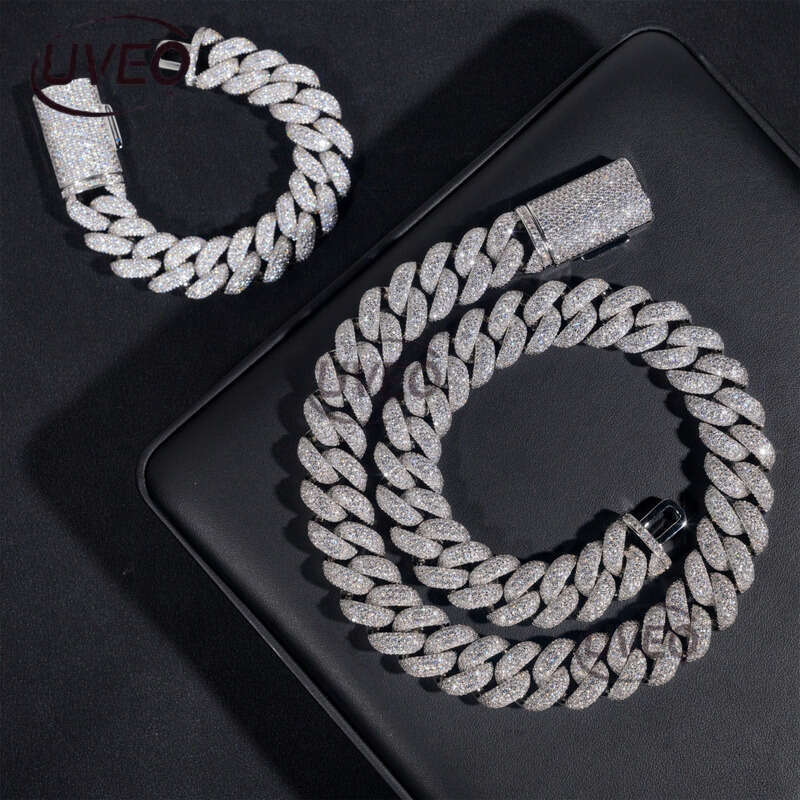 Jewelry Sterling Silver 925 Iced Out Gold VVS Moissanite Cuban Necklace Hiphop Pass Dias Tester Pendant Cuban Link Chains High Quality Gift