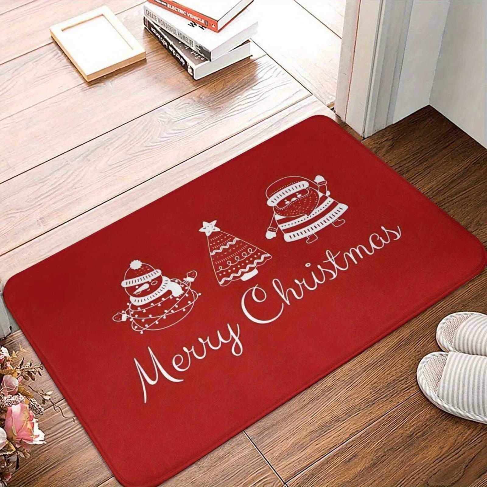 One Piece Non-Slip Christmas Door Mat- Polyester Machine Washable Rectangular Rug Lightweight Indoor Welcome Carpet with NonM251117