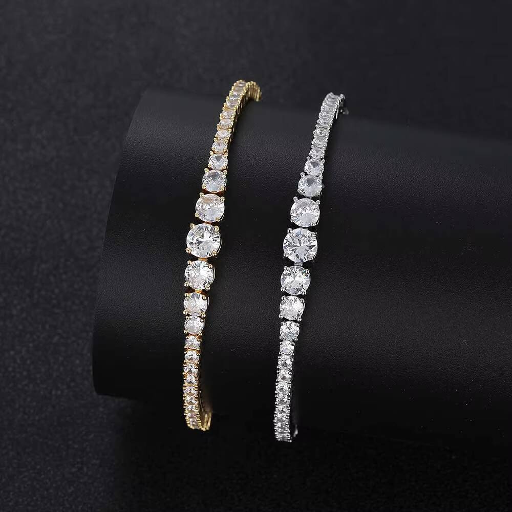 Moissanite New Style Iced Out Jewelry Bling Diamond Tennis Chain Gold Silver Round Cubic Zirconia Tennis Chain Bracelet for Girls Gift