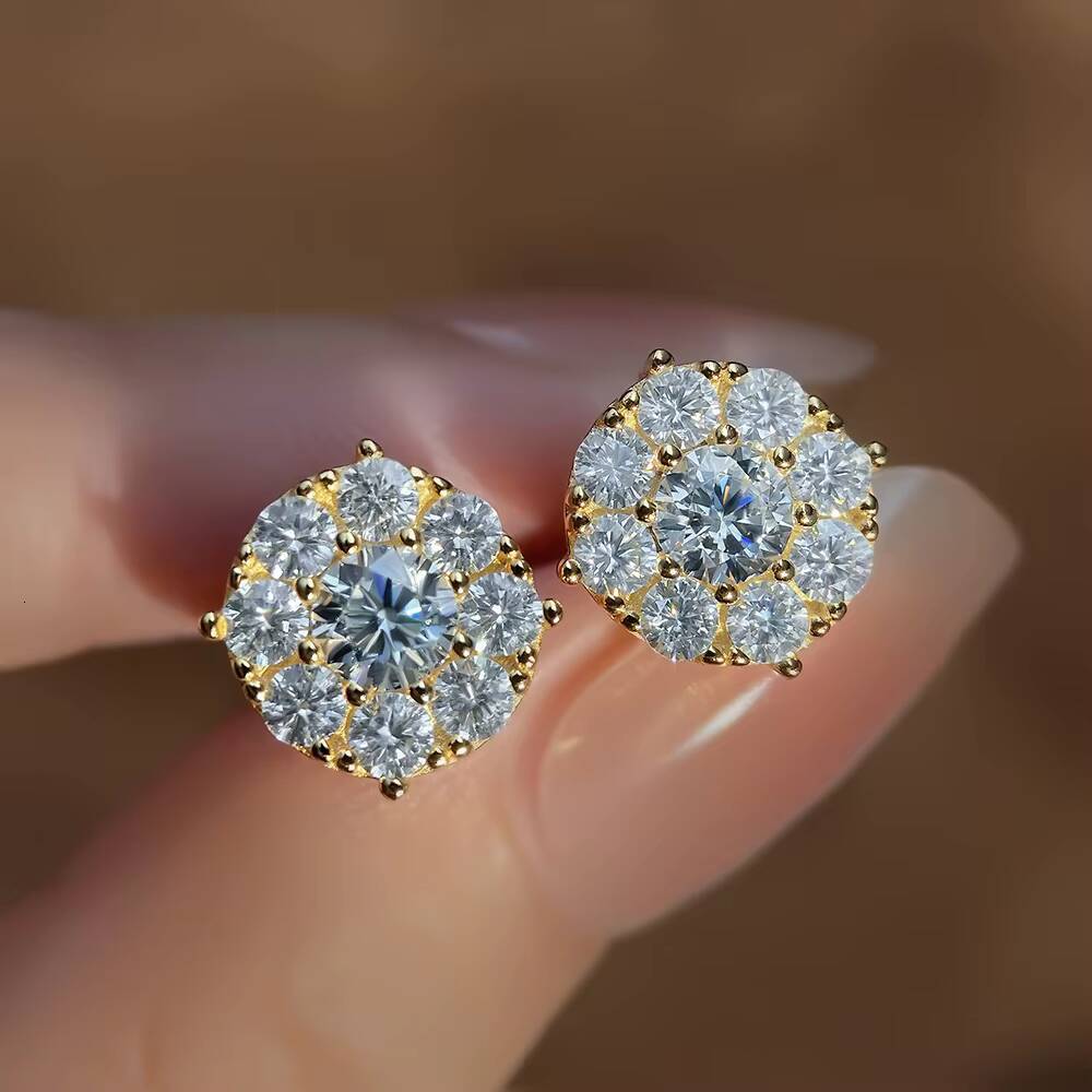 18K Gold Plated 925 Silver Floral Moissanite Earrings Dainty Daisy Studs Jewelry Gift for Women