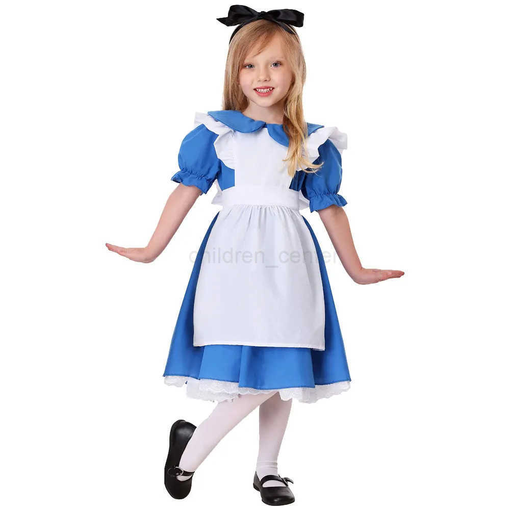 Disney Children Girl Blue Alice In Wonderland Halloween Costume For Kids Party Lolita Maid Dress Cosplay Alice Wonderland Costume Girls W20250417