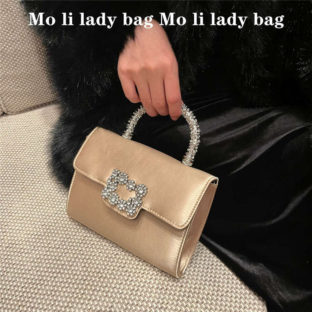 2025 New Model RV Silk Buckle Single Shoulder Crossbody Evening Small Square Socialite Inlaid Rhinestone Fashion Women's Bag