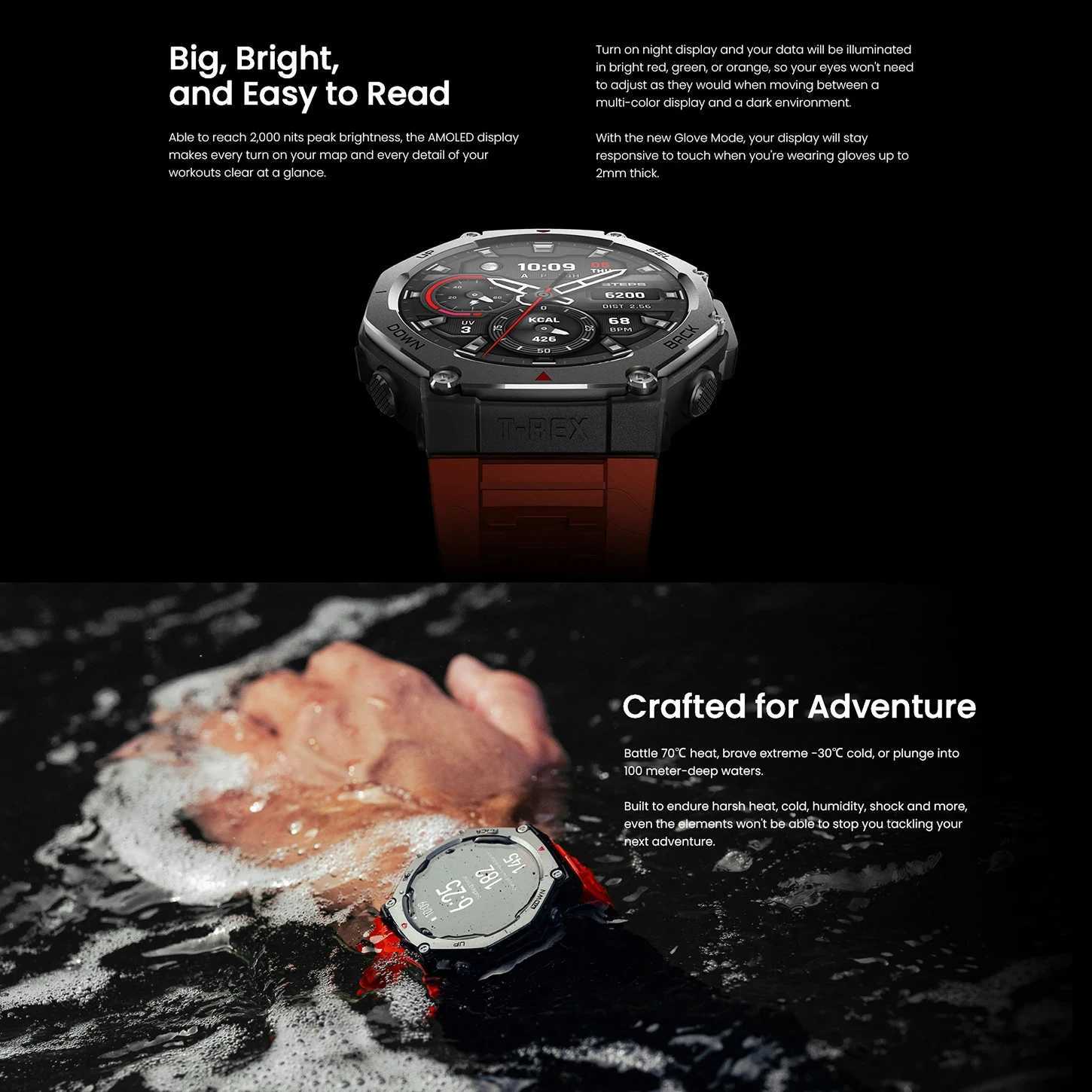 For Amazfit T-Rex 3 Outdoor Swim Smartwatch AMOLED Display 6 Satellite Systems Dual Band GPS 170 Sports Phone Call Smart WatchesM251117