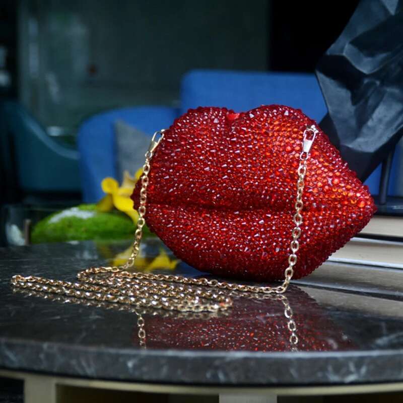 Women Leather Lips-Shaped Evening Clutch Purses Crossbody Bags Vintage Banquet Handbag Dinner Bag