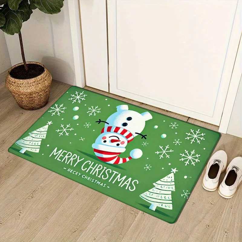 Flannel Thickness Mat - 1pc Door Mat Winter Christmas Snowman Skid Resistant Mat Comfortable Floor Mat Merry ChristmM251117