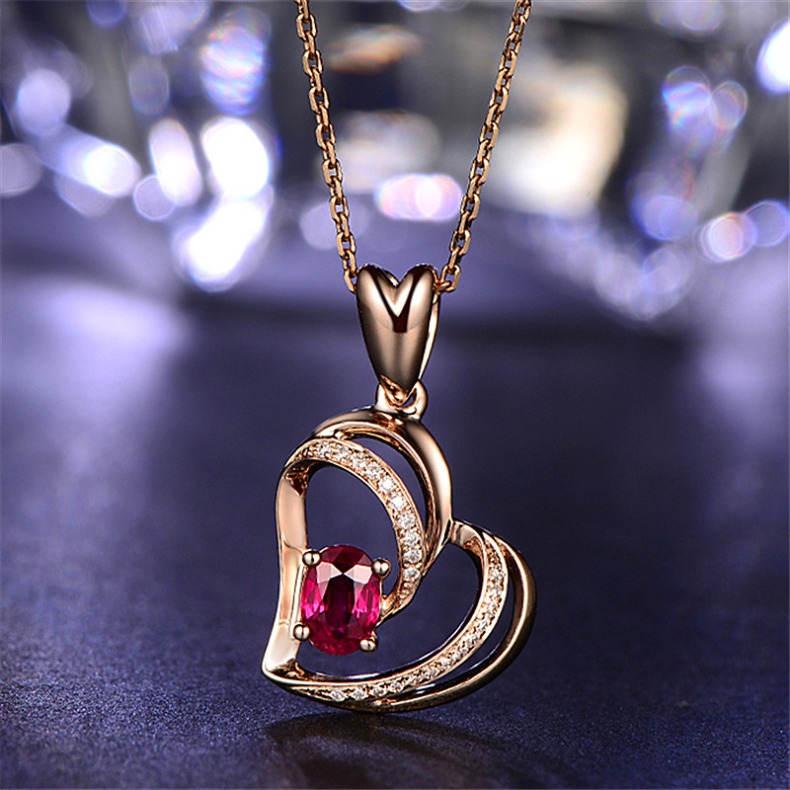 Heart Necklaces for Women Rose Gold Necklaces for Her,Red Heart Birthstone Necklace Dainty Necklace Jewelry Gifts for Christmas Anniversary Birthday G