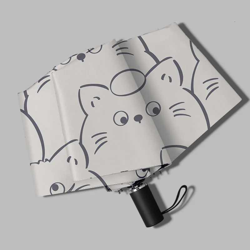 White Black Cat Umbrella Animal Cartoon Full Automatic Sun Umbrella Strong Paraguas Grandes Y Fuertes C251117