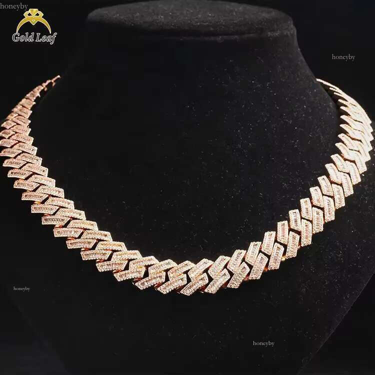 Diamond jewelry is selling well. 16mm Sterg Sier Cuban K-chain Hiphop necklace VVS baguette Mosani high-quality gifts