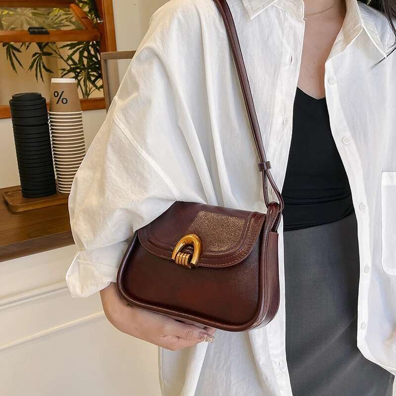 Vintage Flap Shape Cross Body Bags For Women 2025 Designer Purses And Handbags Pure Color Mini Size Shoulder Saddle Bag