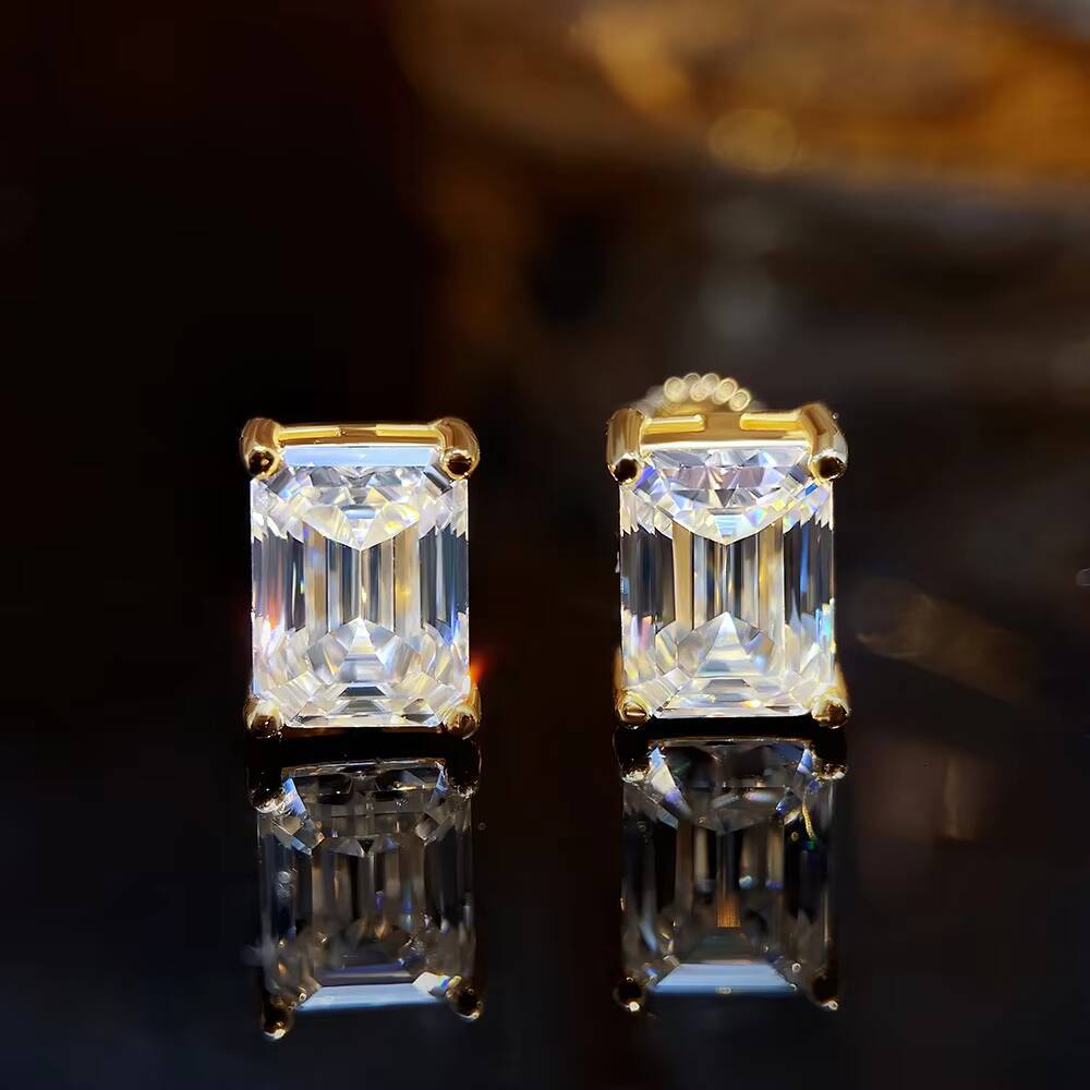 VVS GRA Certificate Rectangular Baguette Cut Moissanite Stud Earrings for Men Women Daily Wear