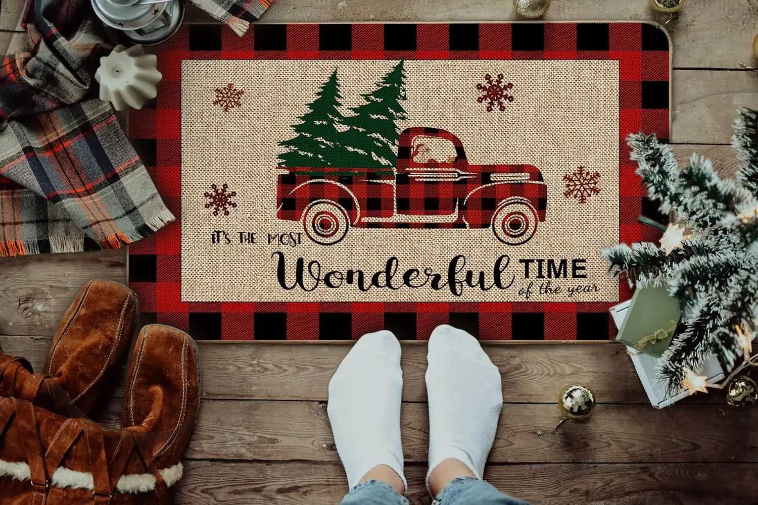 Christmas Santa Claus Truck Welcome Door Mats Home Decor Kitchen Hallway Balcony Rugs Carpet for Living Room Xmas DecorationsM251117