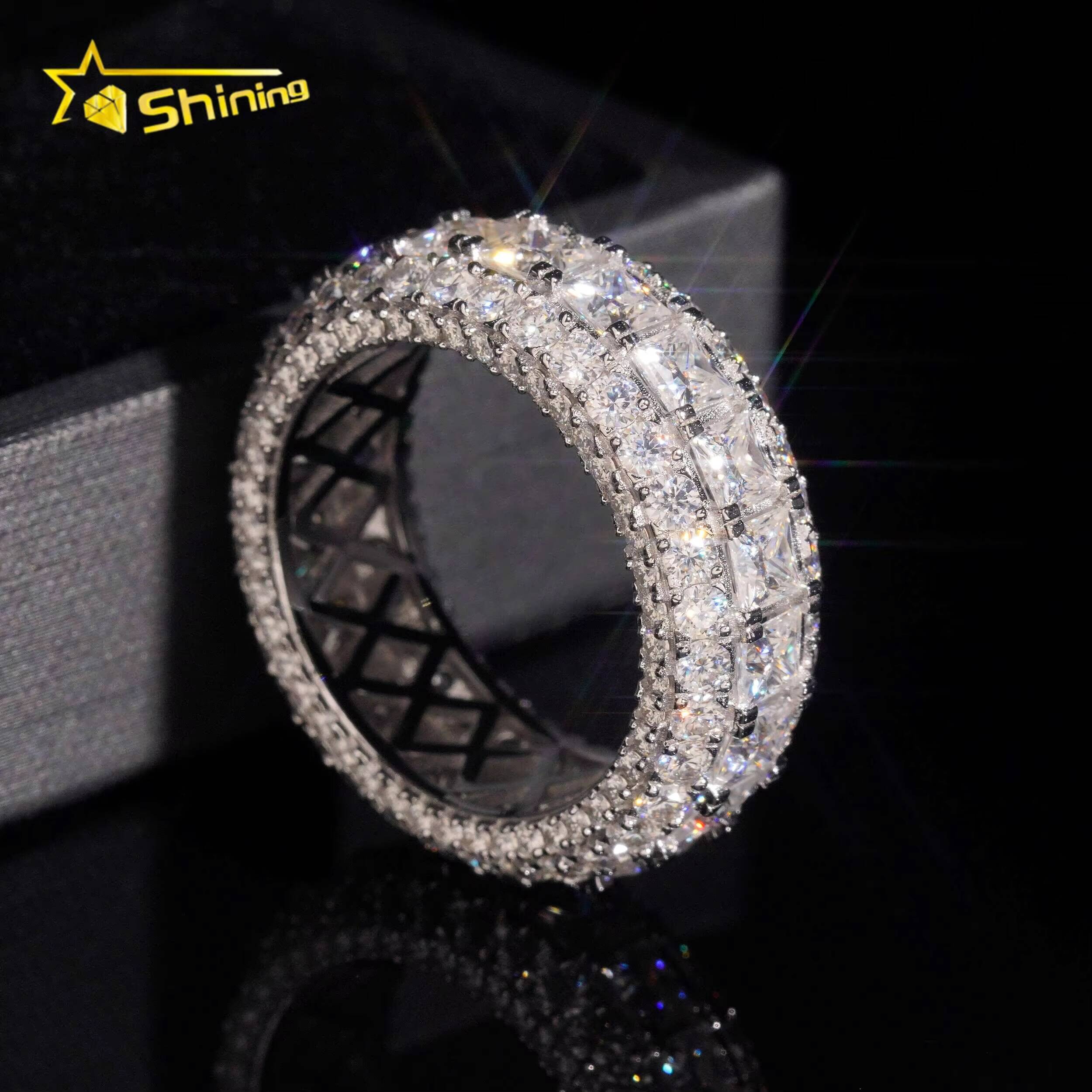 GRA Pass Diamond Tester Wholesale Solid Silver 925 VVS Moissanite Fully Iced Out Wedding Ring Engagement Eternity Band Ring