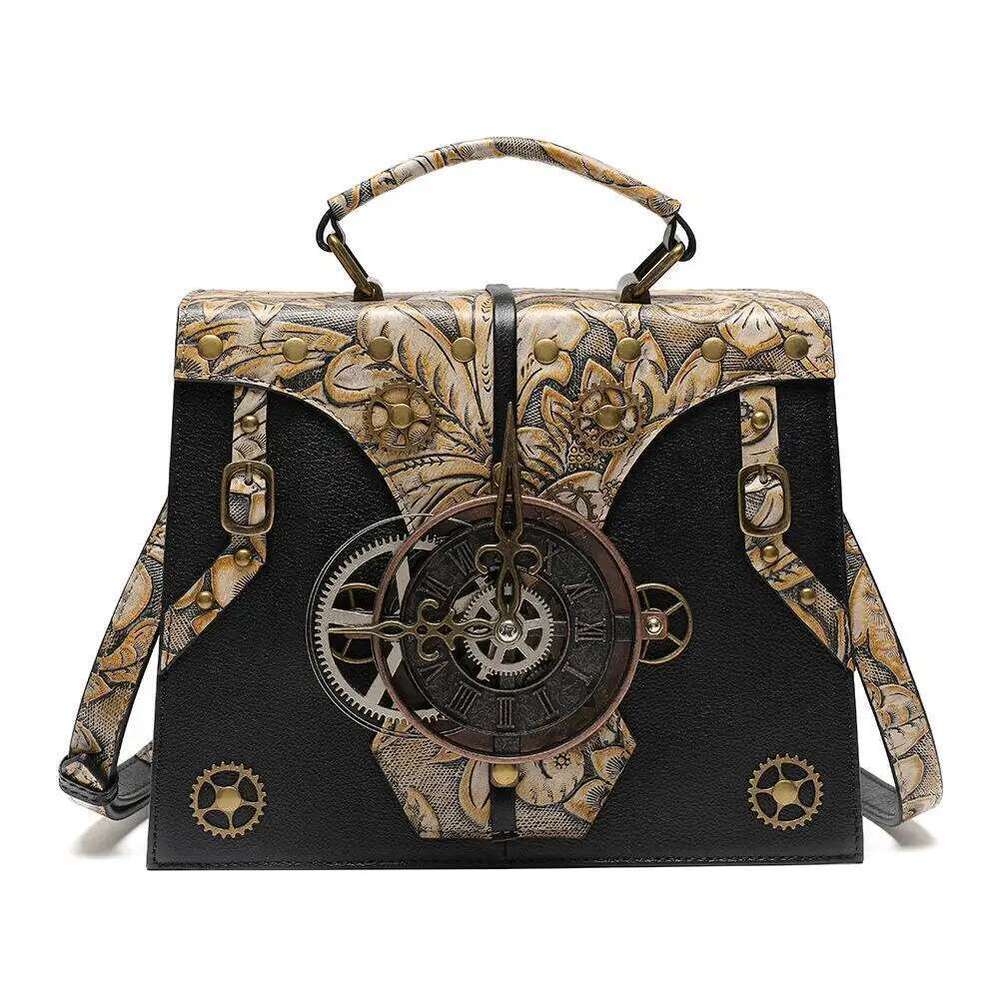 Steampunk Leather Niche Emed Ladies Handbag Retro Style Cowhide Women's Shoulder Diagonal Bag Card Holder