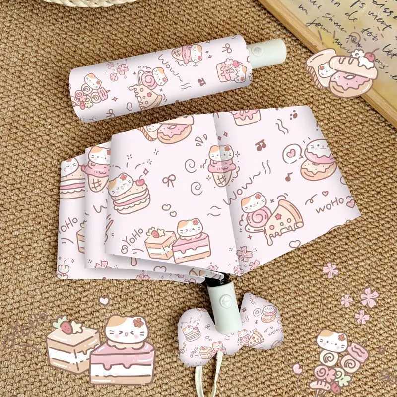 Cute Cat Design Automatic Umbrella UV Protection Sunshade Rainproof Three-Fold Eight-Rib Compact Umbrella for All Weather C251117
