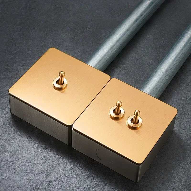 Retro Brass Lever Wall Light Toggle Switch Gold Stainless Steel Brushed Panel Anti Electric Shock Homestay Hotel Home DecorationW251117