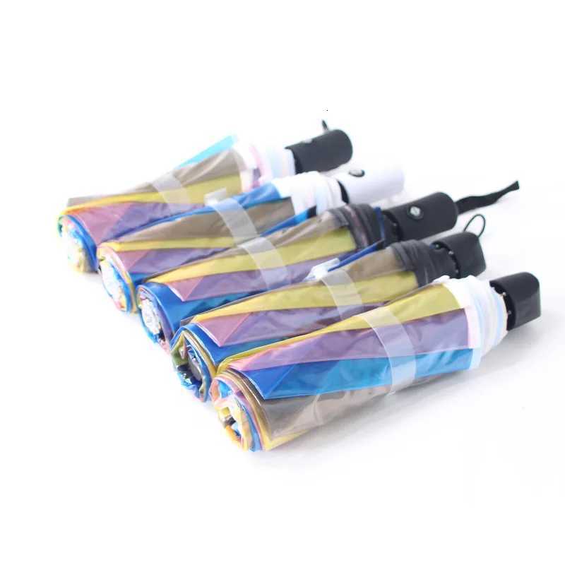 Transparent Plastic Three Fold Women Rain Umbrella Automatic Rainbow Umbrellas For Girls Outdoor Hiking Windproof Parosal C251117