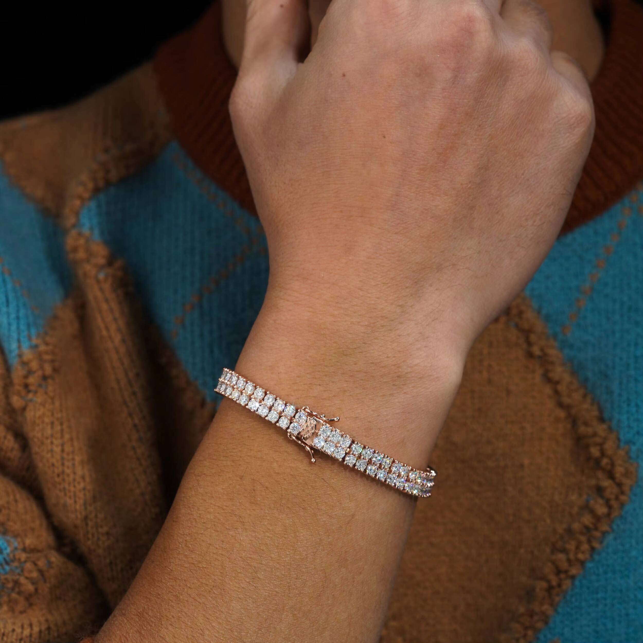 Double Rows Diamond 6mm Width Tennis Chain Silver 925 Vvs Moissanite Hip Hop Jewelry Lab Diamond Tennis Bracelet