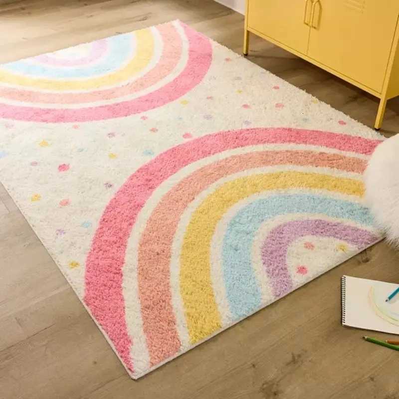 Shaggy Bedroom Rugs for Kids Rainbow Fluffy Carpet Living Room Hairy Nursery Play Mat for Children Plush Baby Rugs Soft Foot MatM251117