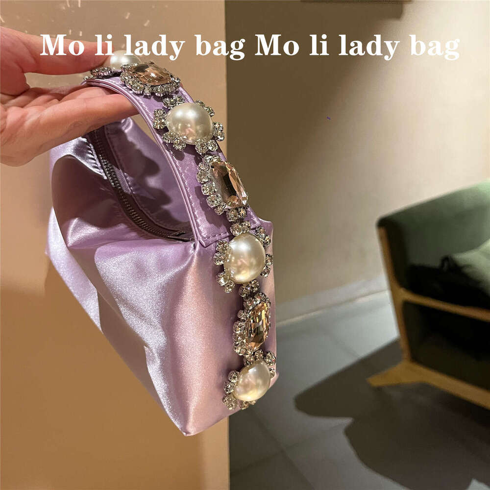 french style evening ostrich feather lunch box handmade diamondstudded flower pearl gemstone silk satin handbag phone bag