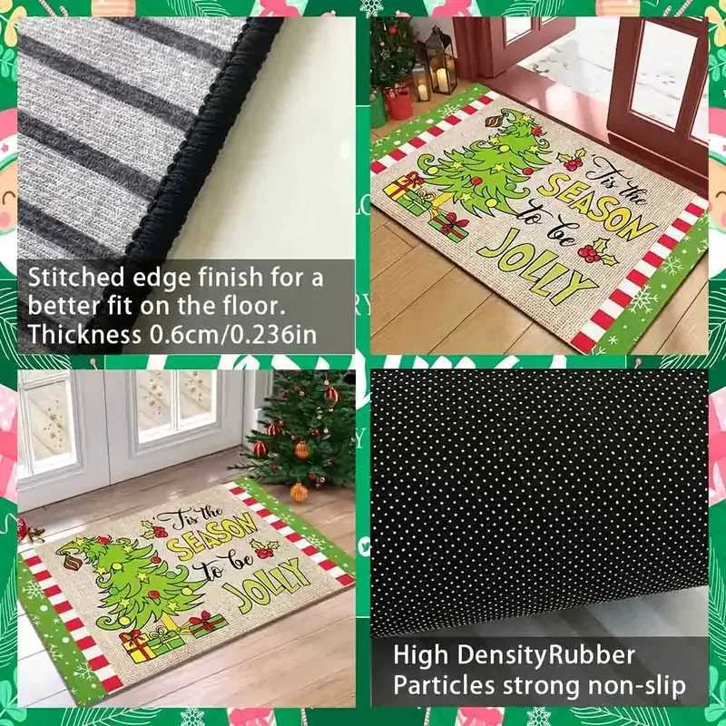 VIKAMA Christmas Tree Floor Mat - Green Edged Snowflake Decorative Carpet - Easy To Clean Entrance Floor Mat - Home DecorationM251117