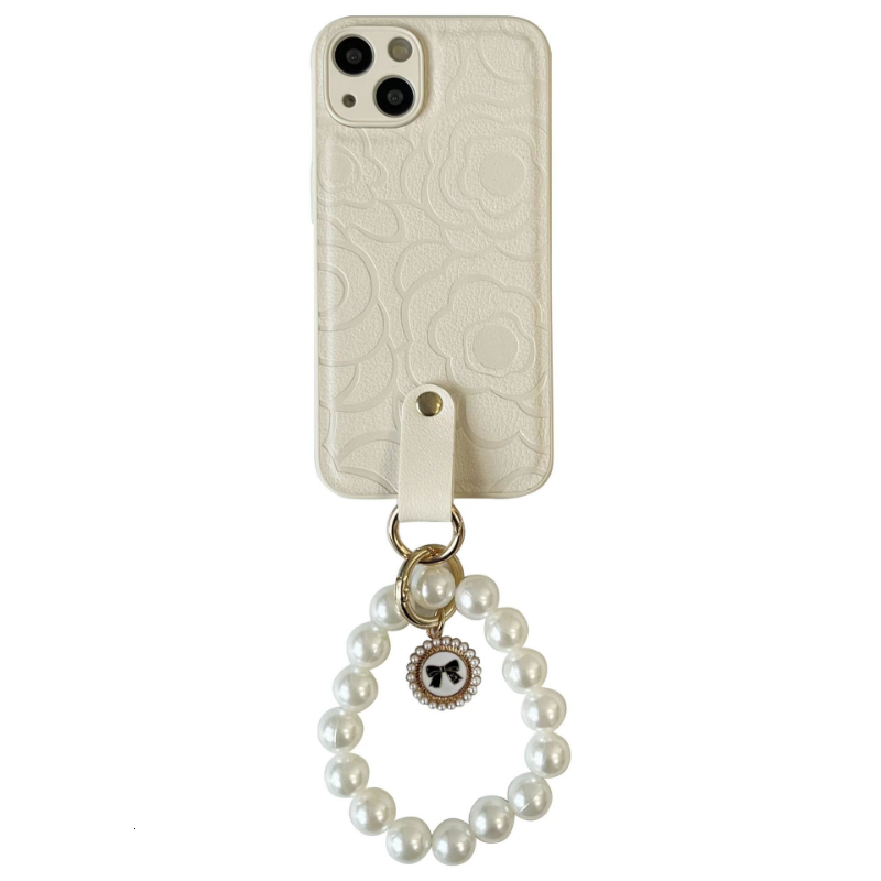 Pearl Hand Chain Camellia Phone Case Compatible iPhone 17 Pro Max Crossbody Lanyard Case iPhone 16/15 Pro