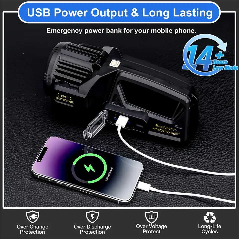 Solar Rechargeable Led Flashlight Lights Waterproof Light Torch Super Bright Work Powerful Searchlight Handheld Bright Spotlight M251117